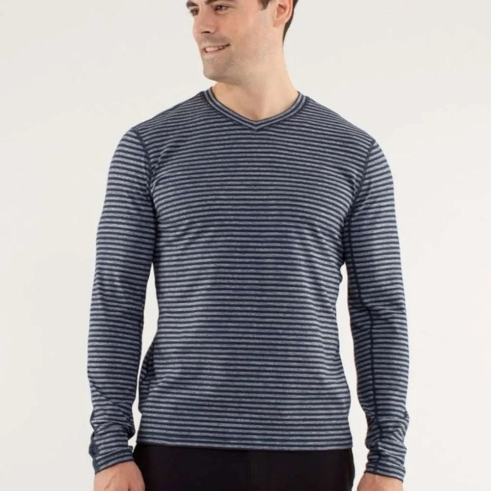 Lululemon Speed Long Sleeve Classic Stripe Heathered Black Iris Blue Size L - Picture 1 of 10